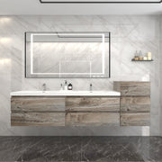 BOW 92" Double Sink Vanity in Natural Wood & BOW Side Cabinet - Better Vanity