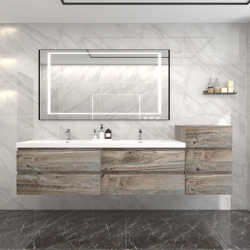 BOW 92" Double Sink Vanity in Natural Wood & BOW Side Cabinet - Better Vanity