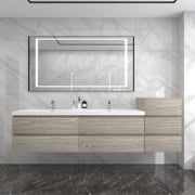BOW 92" Double Sink Vanity in Teak Oak & BOW Side Cabinet - Better Vanity
