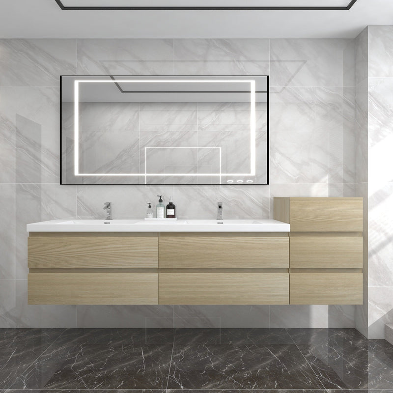 BOW 92" Double Sink Vanity in White Oak & BOW Side Cabinet - Better Vanity