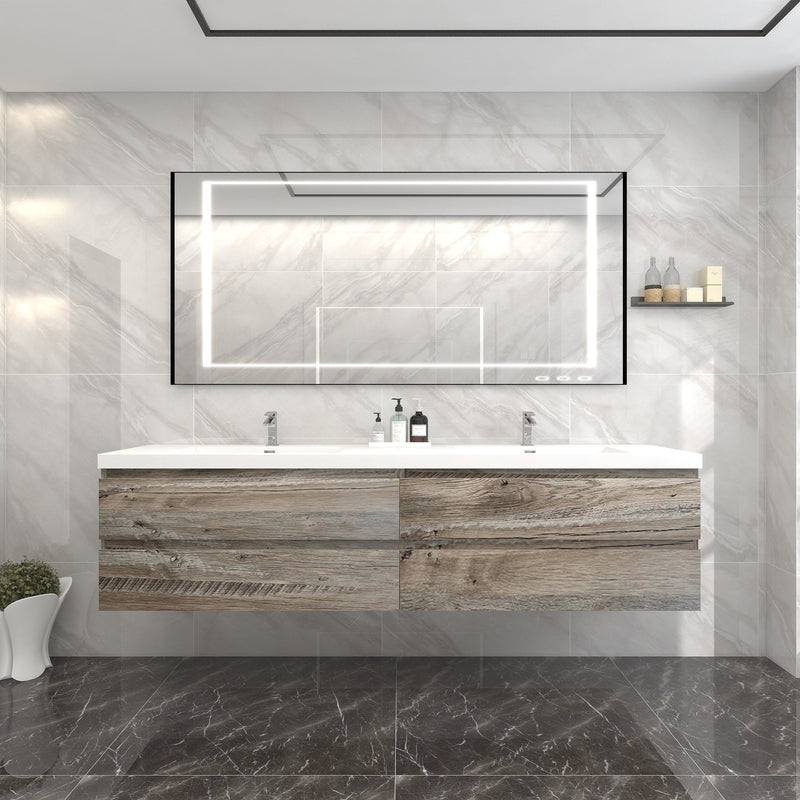 BOW 84" Double Sink Vanity in Natural Wood - Better Vanity
