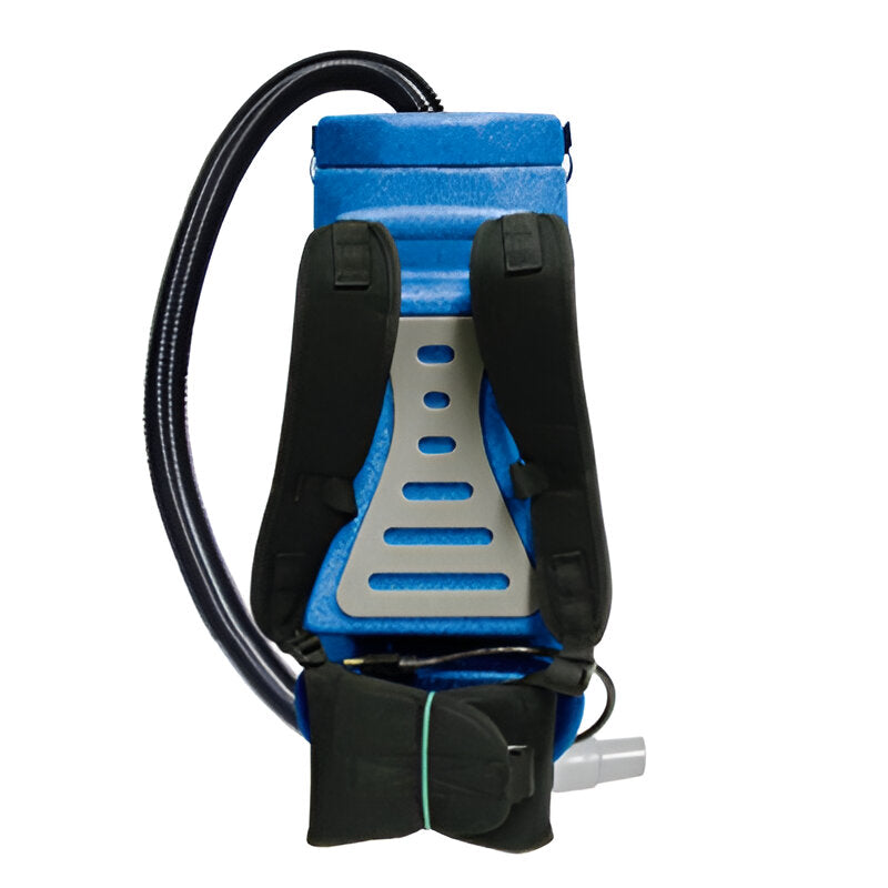 Back angle of sandia 20 3001 hepa raven 10 quart backpack vacuum with 5 pc standard tool kit with strap.