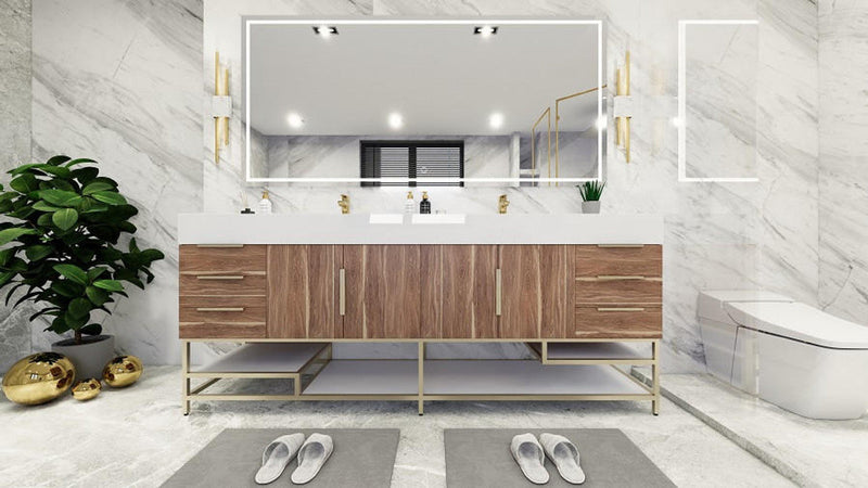 Bethany 84" Freestanding Modern Vanity in White Oak with Double Sink
