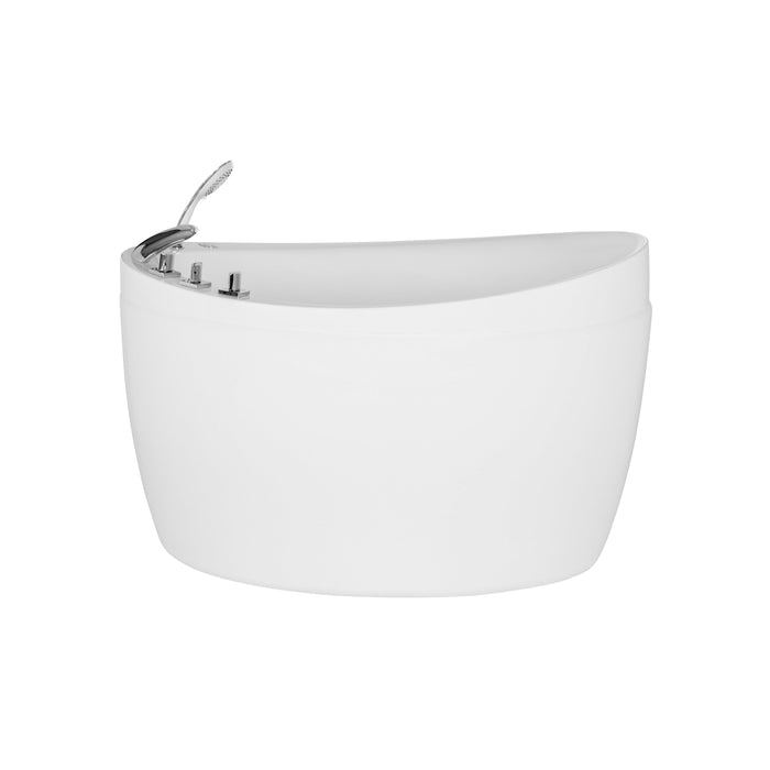 White toilet tank with chrome flush handle and side buttons, curved design