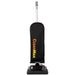 CleanMax Zoom 200 front view upright black vacuum orange yellow logo