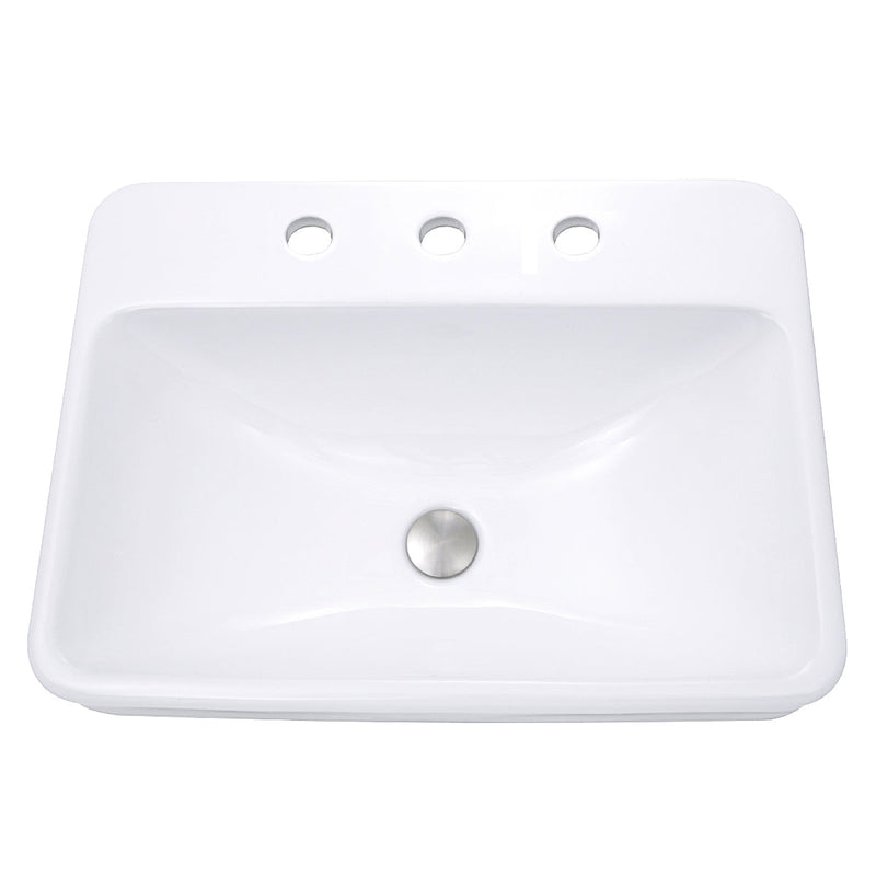 Nantucket Sinks DI-2317-R8 23 Inch 3-hole Rectangular Drop-In Ceramic Vanity Sink