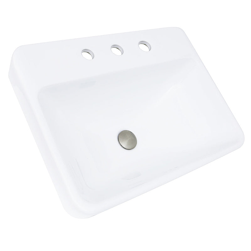 Nantucket Sinks DI-2317-R8 23" 3-hole Rectangular Drop-In Ceramic Vanity Sink