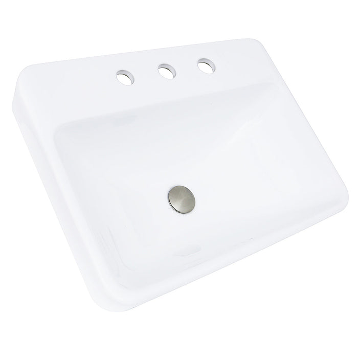 Nantucket Sinks DI-2317-R8 23" 3-hole Rectangular Drop-In Ceramic Vanity Sink