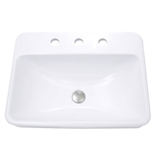 Nantucket Sinks DI-2317-R8 23 Inch 3-hole Rectangular Drop-In Ceramic Vanity Sink