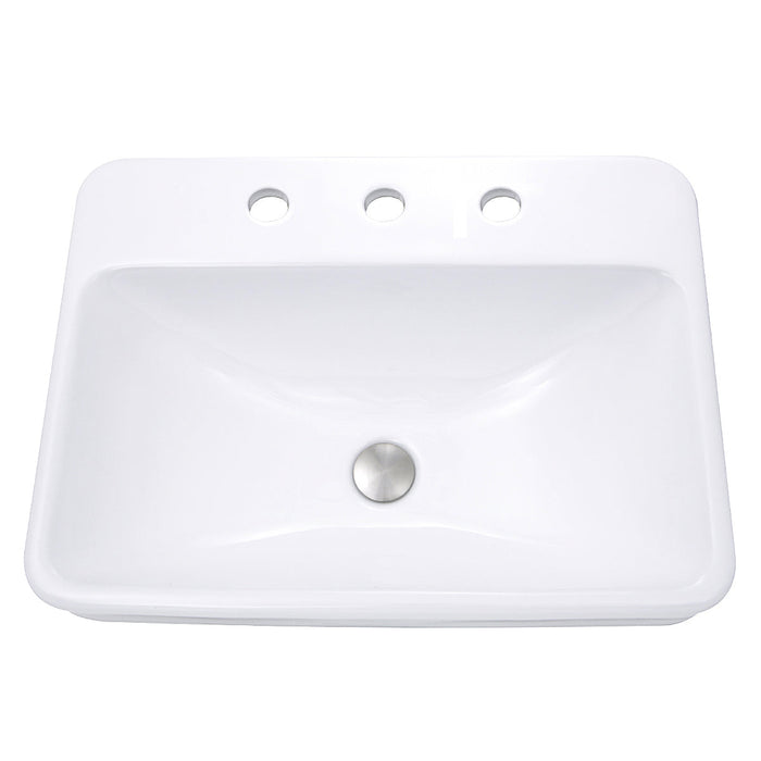 Nantucket Sinks DI-2317-R8 23 Inch 3-hole Rectangular Drop-In Ceramic Vanity Sink
