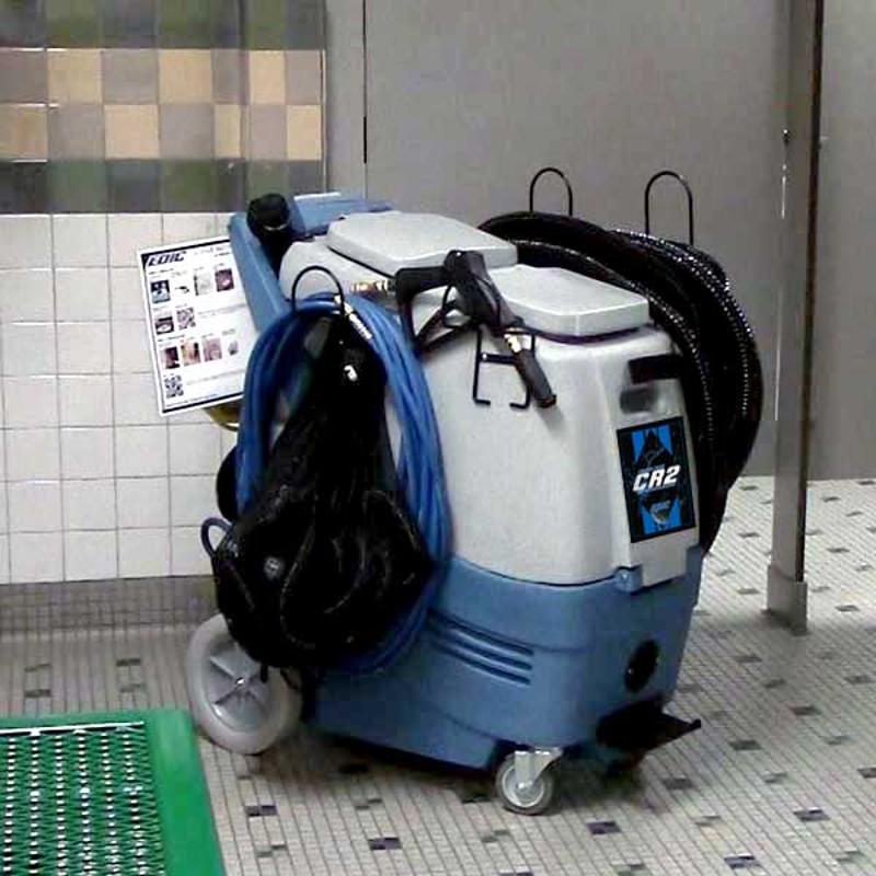 EDIC CR2 Touch Free Restroom Cleaning System 2700RC angled view loaded in bathroom.