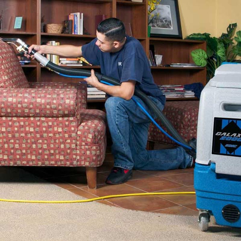 EDIC Galaxy 2000 Portable Carpet Extractor 100 PSI action view upholstery cleaning.