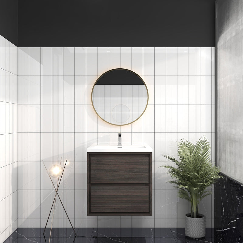 Saggia 24" Wall-Mounted Floating Bathroom Vanity with Reinforced Acrylic Sink in Dark Gray Oak | Better Vanity Modern Luxury Bathroom Vanities
