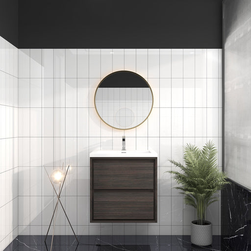 Saggia 24" Wall-Mounted Floating Bathroom Vanity with Reinforced Acrylic Sink in Dark Gray Oak | Better Vanity Modern Luxury Bathroom Vanities