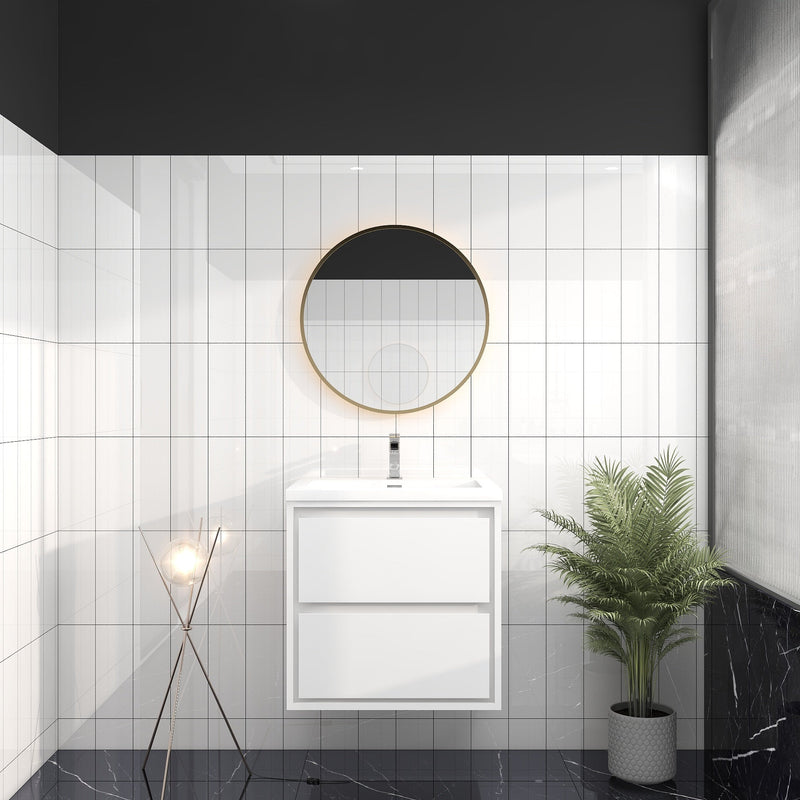 Saggia 24" Wall-Mounted Floating Bathroom Vanity with Reinforced Acrylic Sink in Gloss White | Better Vanity Modern Luxury Bathroom Vanities