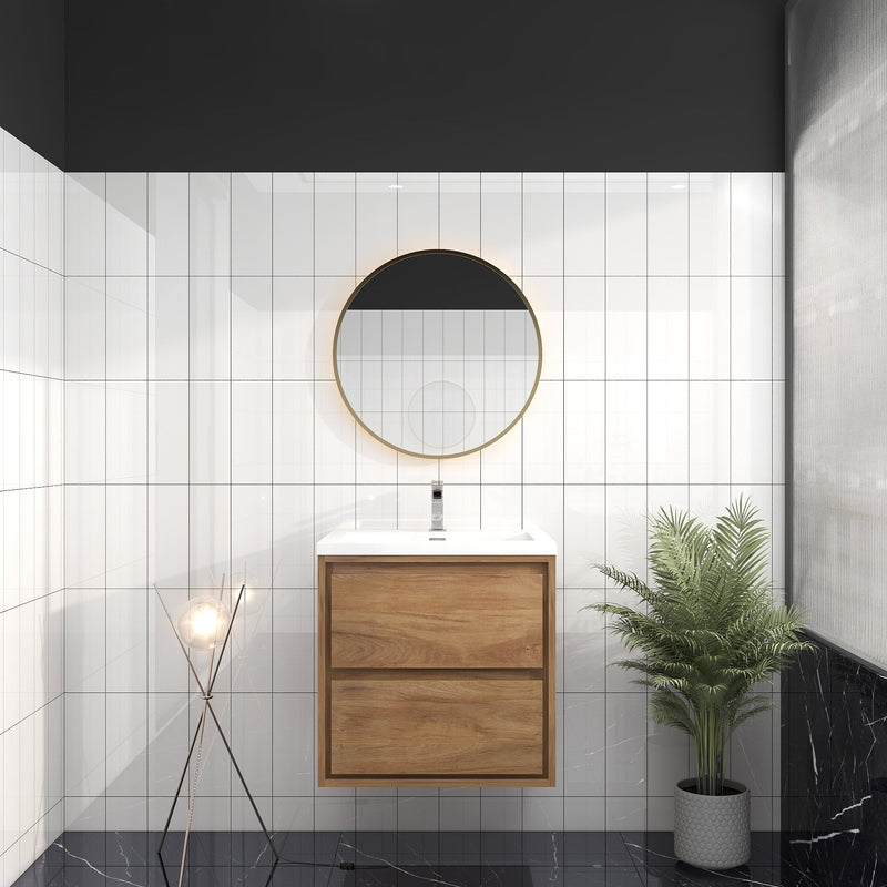 Saggia 24" Wall-Mounted Floating Bathroom Vanity with Reinforced Acrylic Sink in White Oak | Better Vanity Modern Luxury Bathroom Vanities