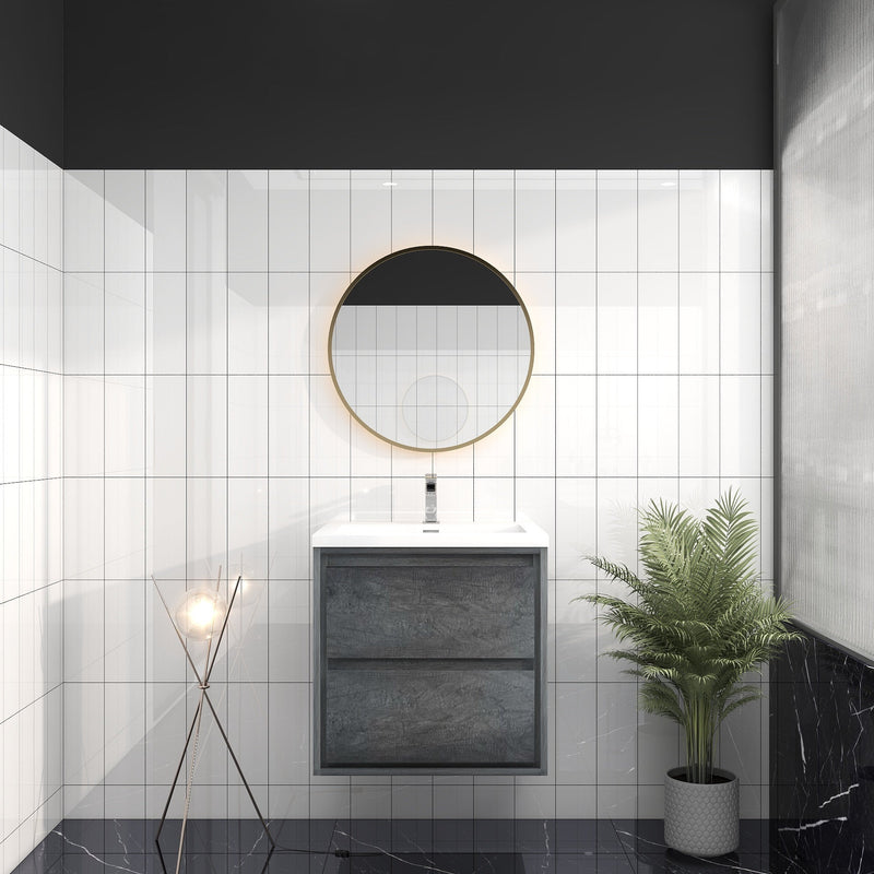 Saggia 24" Wall-Mounted Floating Bathroom Vanity with Reinforced Acrylic Sink in Smoke Oak | Better Vanity Modern Luxury Bathroom Vanities
