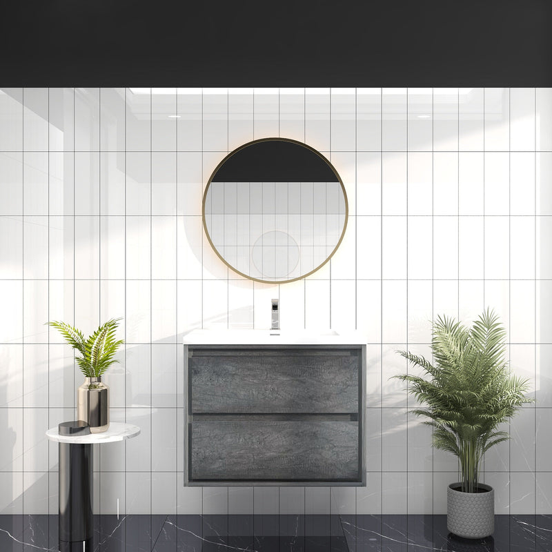 Saggia 30" Wall-Mounted Floating Bathroom Vanity with Reinforced Acrylic Sink in Smoke Oak | Better Vanity Modern Luxury Bathroom Vanities