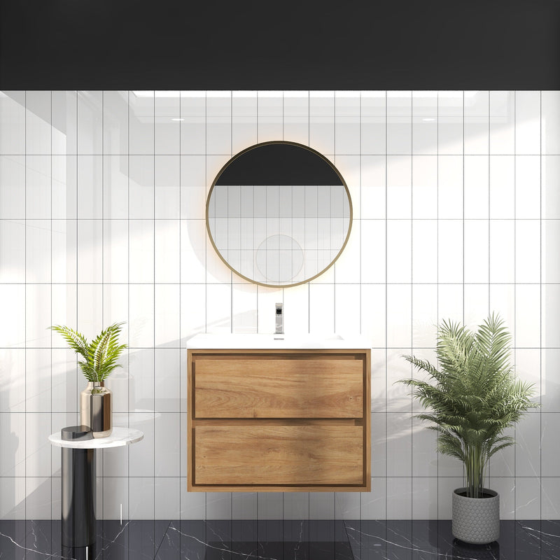 Saggia 30" Wall-Mounted Floating Bathroom Vanity with Reinforced Acrylic Sink in White Oak | Better Vanity Modern Luxury Bathroom Vanities