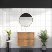 Saggia 30" Wall-Mounted Floating Bathroom Vanity with Reinforced Acrylic Sink in Teak Oak | Better Vanity Modern Luxury Bathroom Vanities
