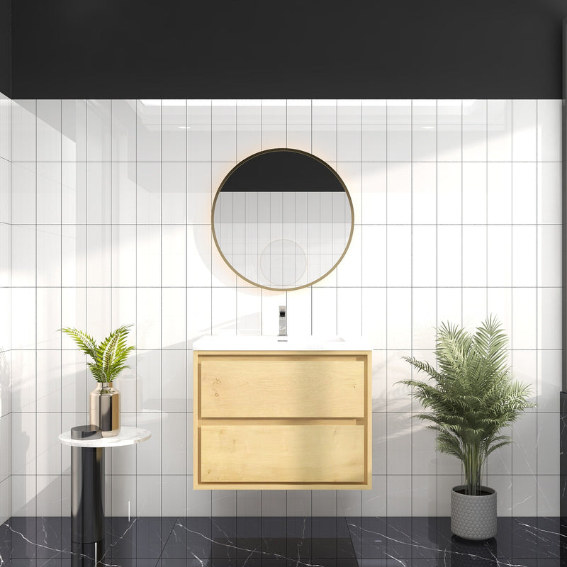 Saggia 30" Wall-Mounted Floating Bathroom Vanity with Reinforced Acrylic Sink in Light Oak | Better Vanity Modern Luxury Bathroom Vanities