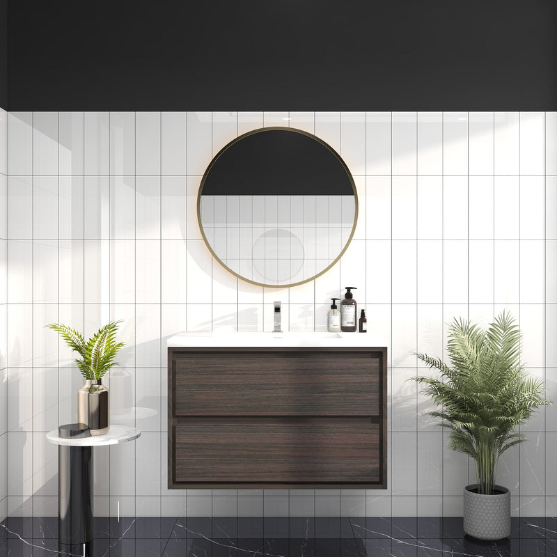 Saggia 36" Wall-Mounted Floating Bathroom Vanity with Reinforced Acrylic Sink in Dark Gray Oak | Better Vanity Modern Luxury Bathroom Vanities