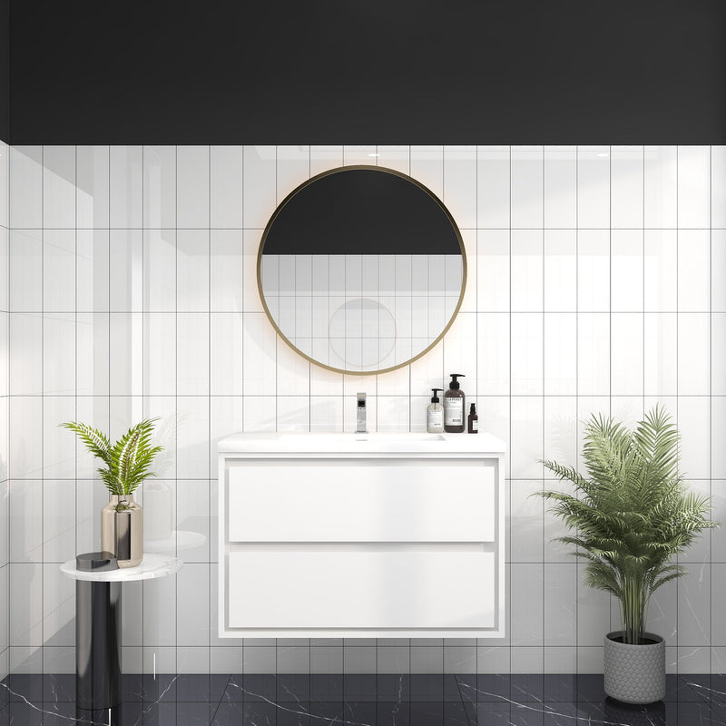 Saggia 36" Wall-Mounted Floating Bathroom Vanity with Reinforced Acrylic Sink in Gloss White | Better Vanity Modern Luxury Bathroom Vanities