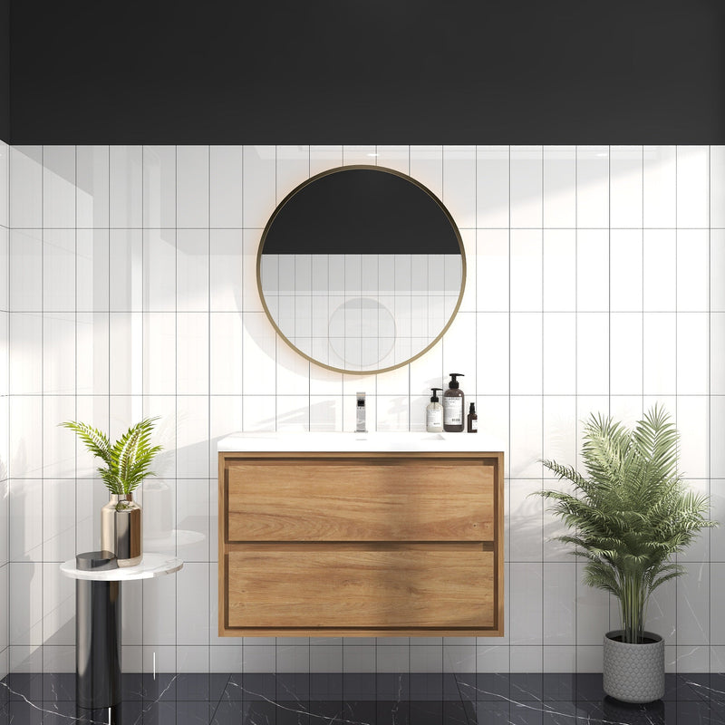 Saggia 36" Wall-Mounted Floating Bathroom Vanity with Reinforced Acrylic Sink in White Oak | Better Vanity Modern Luxury Bathroom Vanities