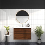Saggia 36" Wall-Mounted Floating Bathroom Vanity with Reinforced Acrylic Sink in Rosewood | Better Vanity Modern Luxury Bathroom Vanities