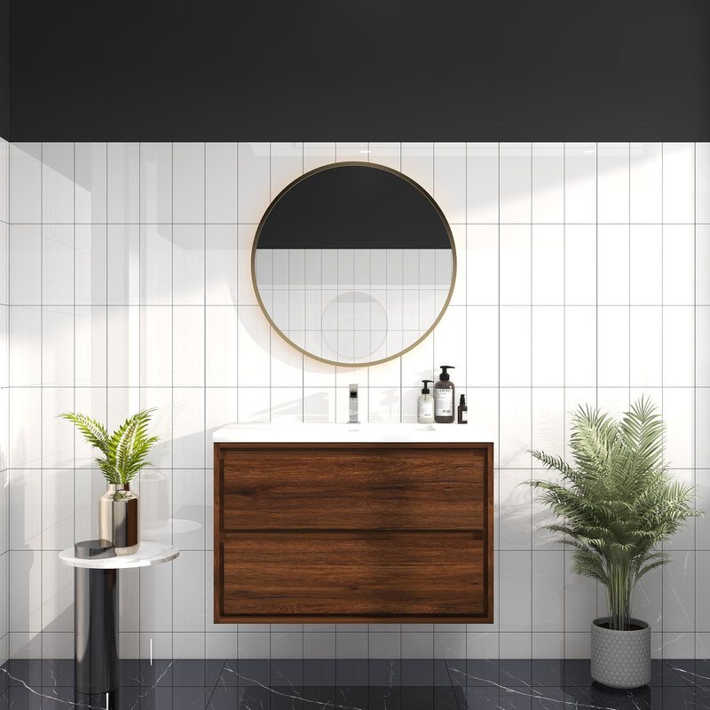 Saggia 36" Wall-Mounted Floating Bathroom Vanity with Reinforced Acrylic Sink in Rosewood | Better Vanity Modern Luxury Bathroom Vanities