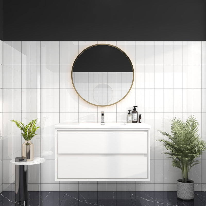 Saggia 42" Wall-Mounted Floating Bathroom Vanity with Reinforced Acrylic Sink in Gloss White | Better Vanity Modern Luxury Bathroom Vanities