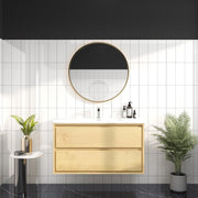 Saggia 42" Wall-Mounted Floating Bathroom Vanity with Reinforced Acrylic Sink in Light Oak | Better Vanity Modern Luxury Bathroom Vanities