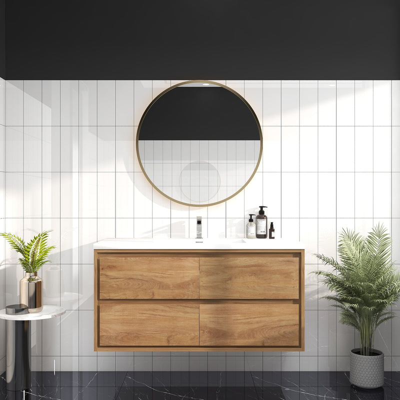 Saggia 48" Wall-Mounted Floating Bathroom Vanity with Reinforced Acrylic Sink in White Oak | Better Vanity Modern Luxury Bathroom Vanities