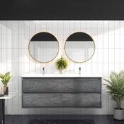 Saggia 60" Wall-Mounted Floating Bathroom Vanity with Reinforced Acrylic Double Sink in Smoke Oak | Better Vanity Modern Luxury Bathroom Vanities