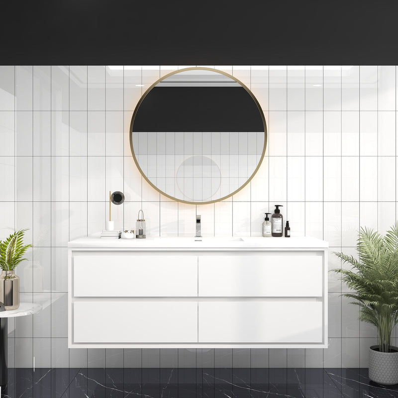 Saggia 60" Wall-Mounted Floating Bathroom Vanity with Reinforced Acrylic Sink in Gloss White | Better Vanity Modern Luxury Bathroom Vanities