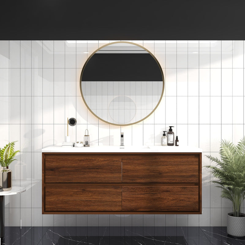 Saggia 60" Wall-Mounted Floating Bathroom Vanity with Reinforced Acrylic Sink in Rosewood | Better Vanity Modern Luxury Bathroom Vanities