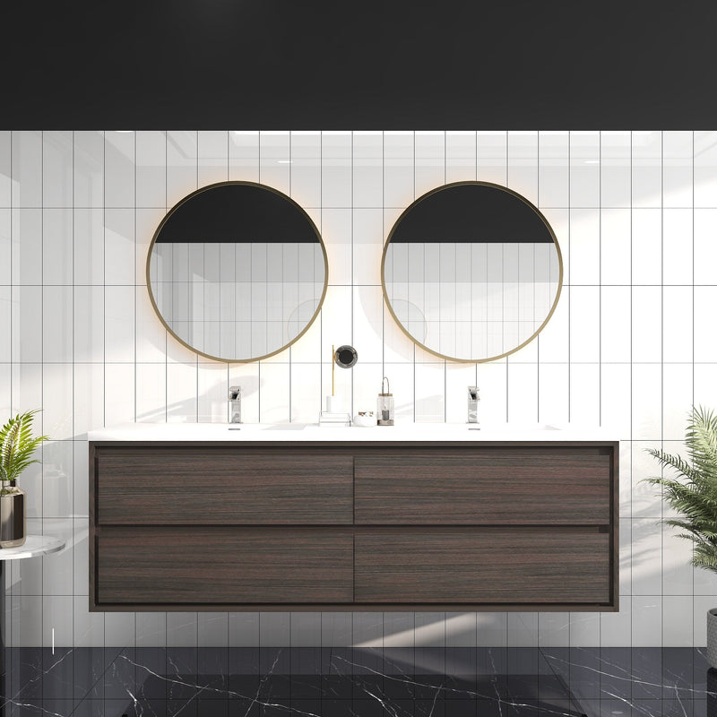 Saggia 72" Wall-Mounted Floating Bathroom Vanity with Reinforced Acrylic Double Sink in Dark Gray Oak | Better Vanity Modern Luxury Bathroom Vanities