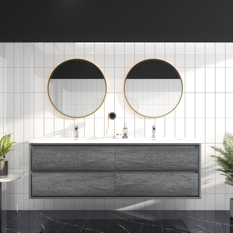 Saggia 72" Wall-Mounted Floating Bathroom Vanity with Reinforced Acrylic Double Sink in Smoke Oak | Better Vanity Modern Luxury Bathroom Vanities