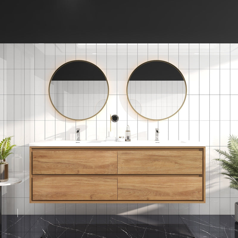 Saggia 72" Wall-Mounted Floating Bathroom Vanity with Reinforced Acrylic Double Sink in White Oak | Better Vanity Modern Luxury Bathroom Vanities