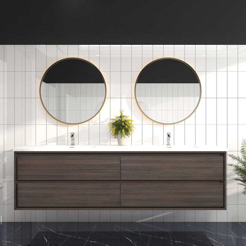 Saggia 84" Wall-Mounted Floating Bathroom Vanity with Reinforced Acrylic Double Sink in Dark Gray Oak | Better Vanity Modern Luxury Bathroom Vanities