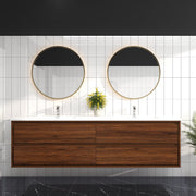 Saggia 84" Wall-Mounted Floating Bathroom Vanity with Reinforced Acrylic Double Sink in Rosewood | Better Vanity Modern Luxury Bathroom Vanities
