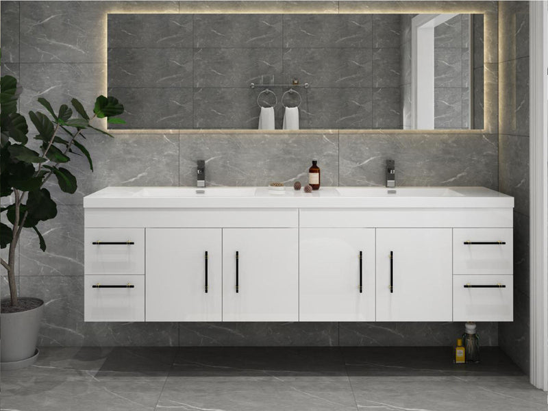 Elsa 72" Wall Mounted Floating Vanity in Glossy WhiteElsa 60" Wall Mounted Floating Vanity in Glossy White with Double Sink