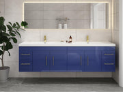 Elsa 84" Wall Mounted Floating Vanity in Glossy Night Blue with Double Sink