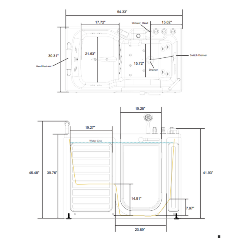Empava 54" Alcove Whirlpool Walk-in Tub with Right Drain | EMPV-54WIT08