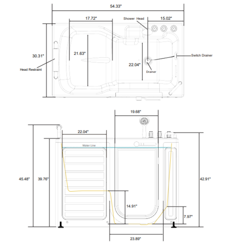 Empava 54" Alcove Soaking Walk-in Tub with Right Drain | EMPV-54WIT09