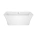 Sleek white freestanding rectangular bathtub with modern, curved edges and a small integrated overflow drain.