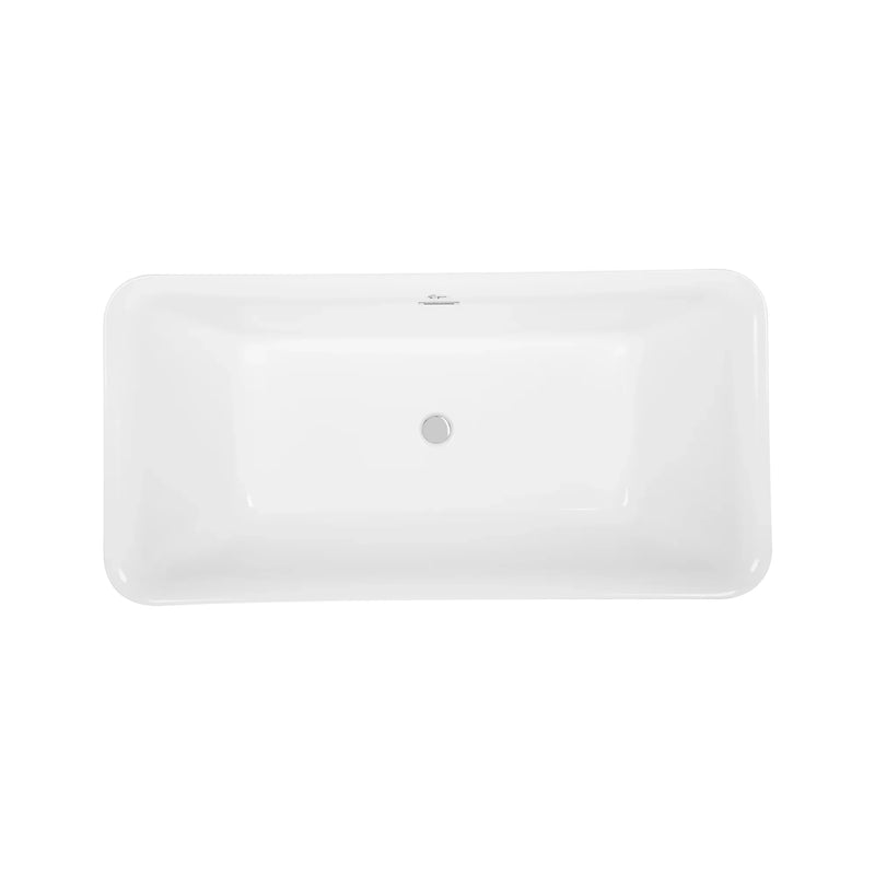 Rectangular white bathroom sink with smooth surfaces and central drain, viewed from above