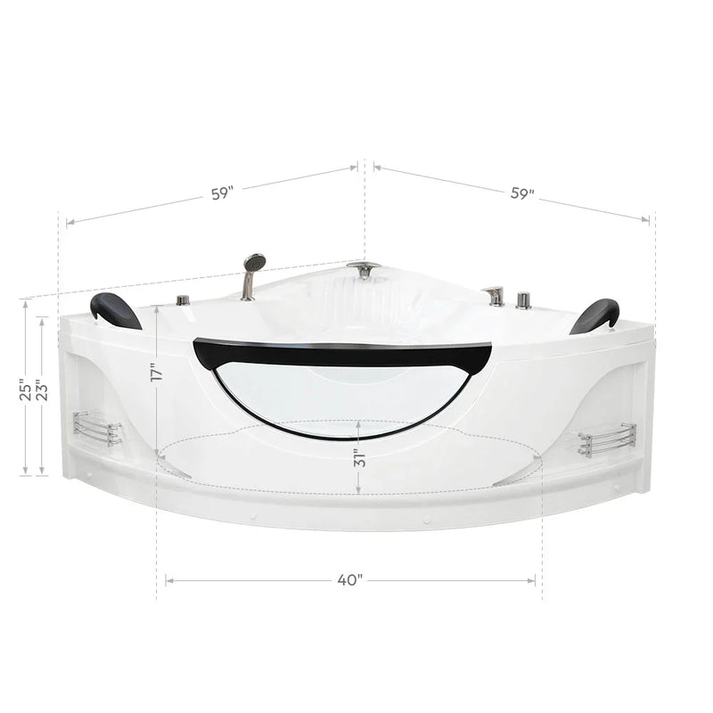 Empava 59" Corner Whirlpool Thermostatic LED Tub with Left Drain | EMPV-59JT319LED