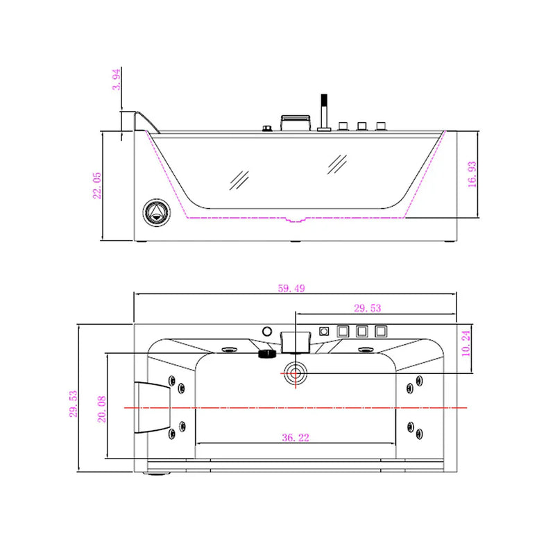 Empava 59" Alcove Whirlpool LED Bathtub with Center Drain | EMPV-59JT408LED