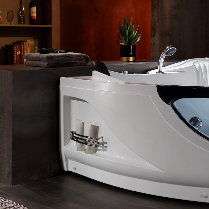White modern salon washing station with hair products, towel, and potted succulent against warm red background